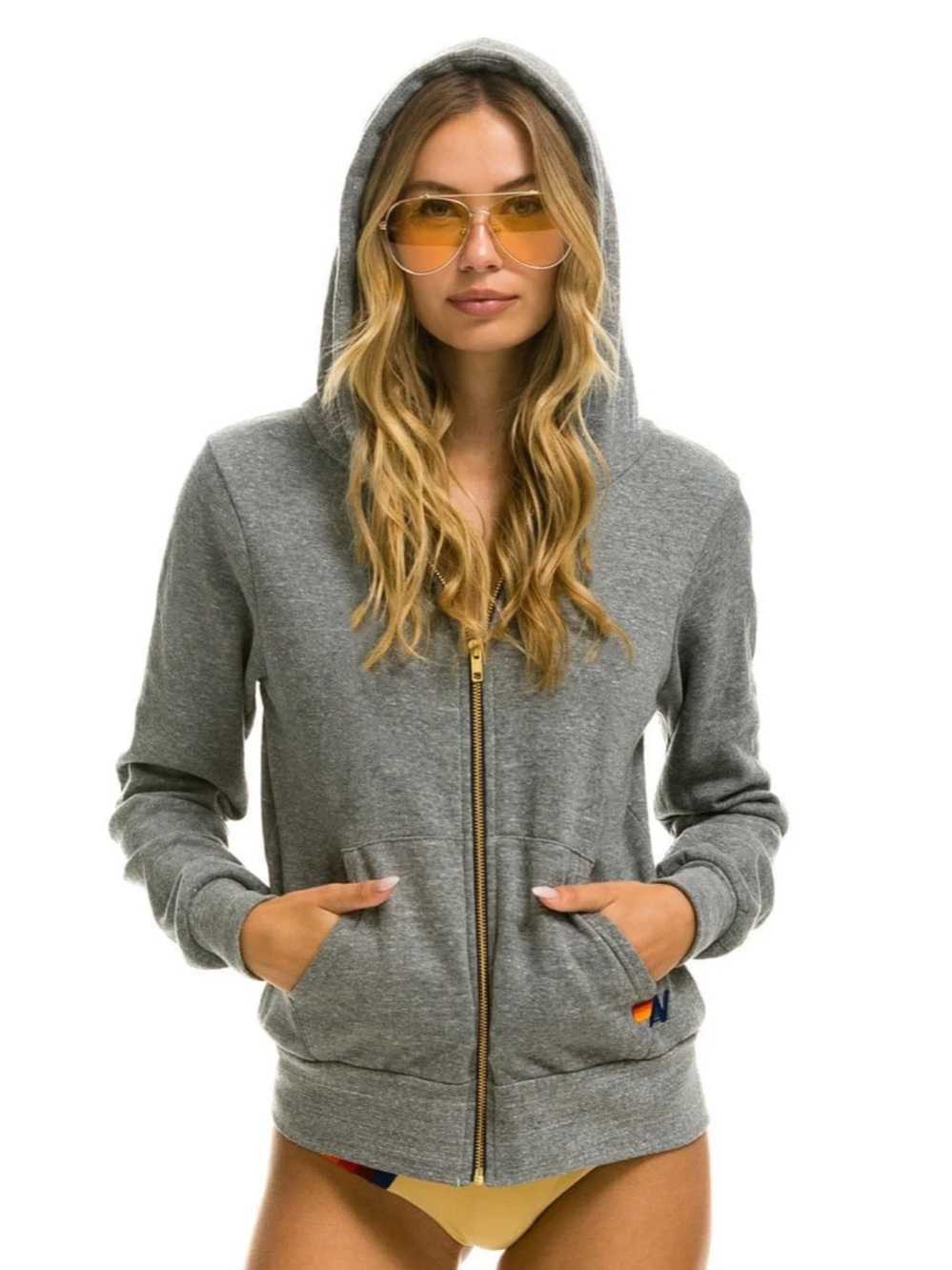 Aviator Nation Heather Gray Zip Hoodie with Gold Zipper
